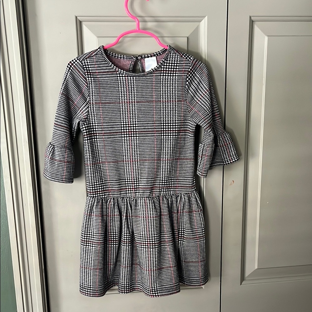 Stylish Kids Plaid Dress - Black and White